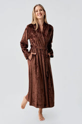 Velvet Long Maternity Robe Coffee - 25100