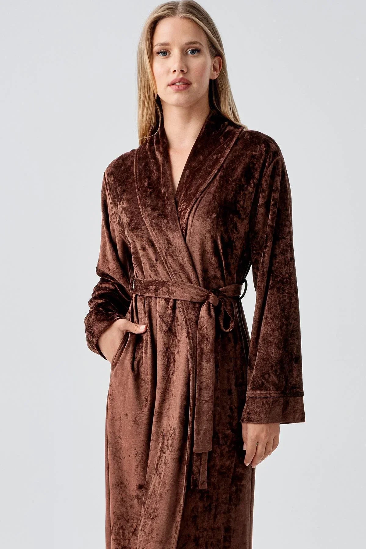 Velvet Long Maternity Robe Coffee - 25100