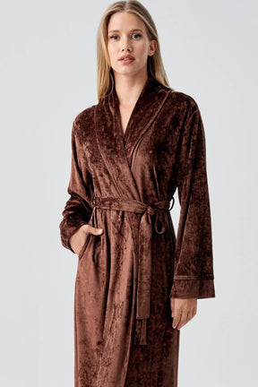 Velvet Long Maternity Robe Coffee - 25100