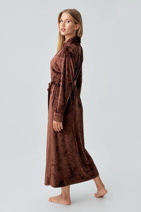 Velvet Long Maternity Robe Coffee - 25100