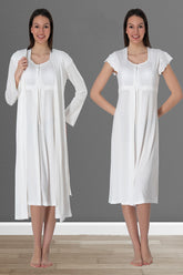 Lacy Maternity-Nursing Nightgown & Robe Set Ecru - 2525
