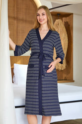 Striped Maternity Robe Navy Blue - 25634