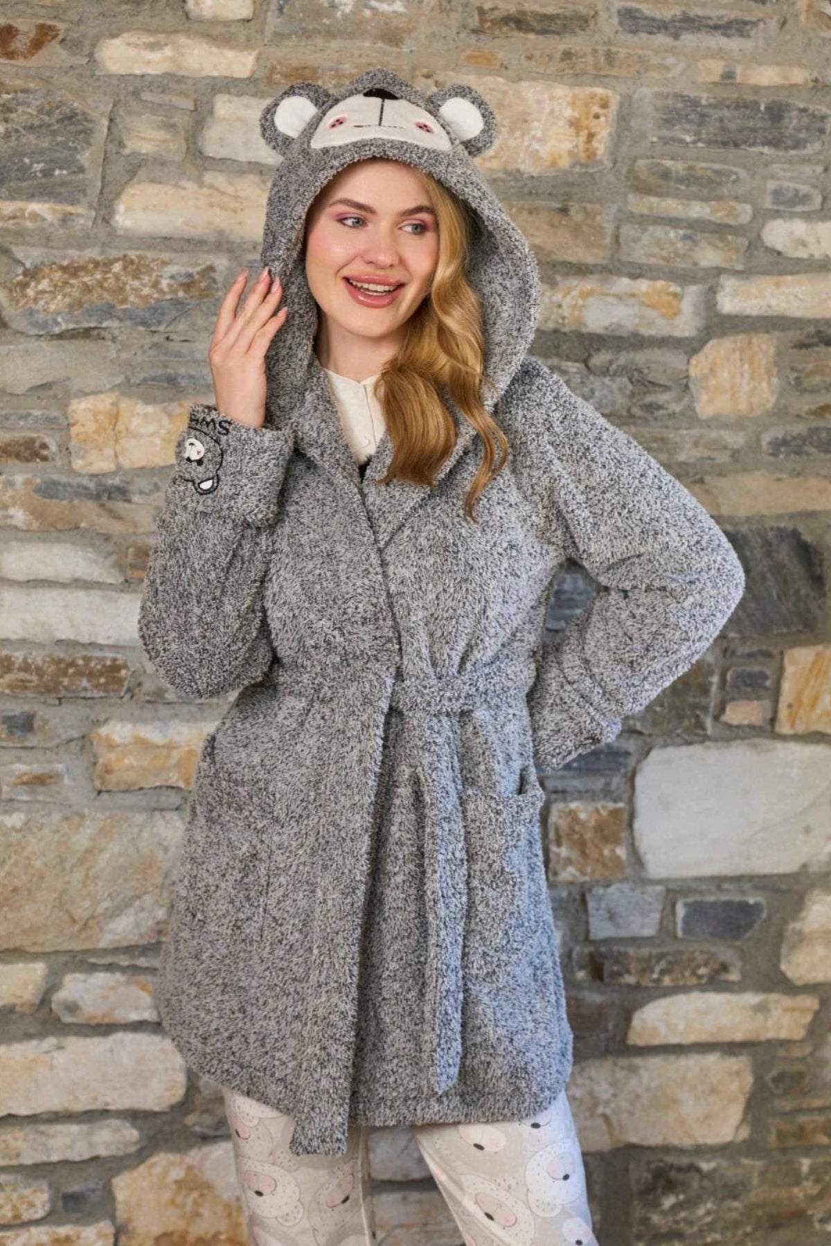 Hodded Welsoft Maternity Robe Grey - 26233