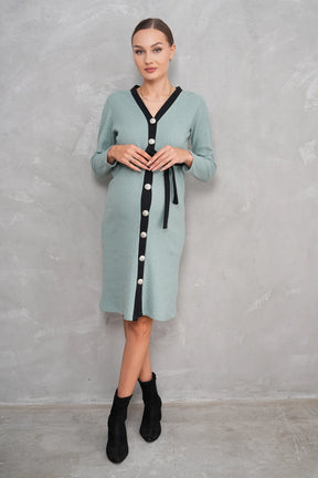 Ribbed V-Neck Cotton Midi Maternity & Nursing Dress Green - 2629