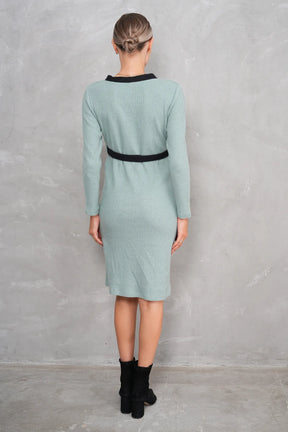 Ribbed V-Neck Cotton Midi Maternity & Nursing Dress Green - 2629