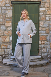 Hooded Buttoned Maternity & Nursing Tracksuit Grey - 26316