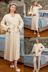 Applique Detailed 4-Piece Maternity-Nursing Set Ecru - 292826