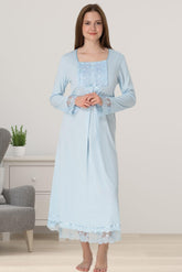 Lace Sleeve Maternity & Nursing Nightgown Blue - 3043