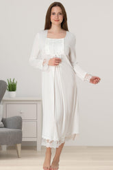 Lace Sleeve Maternity & Nursing Nightgown Ecru - 3043