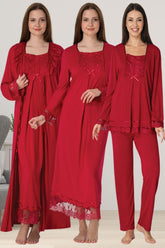 Lace Sleeve 4-Piece Maternity-Nursing Set Cherry - 3046
