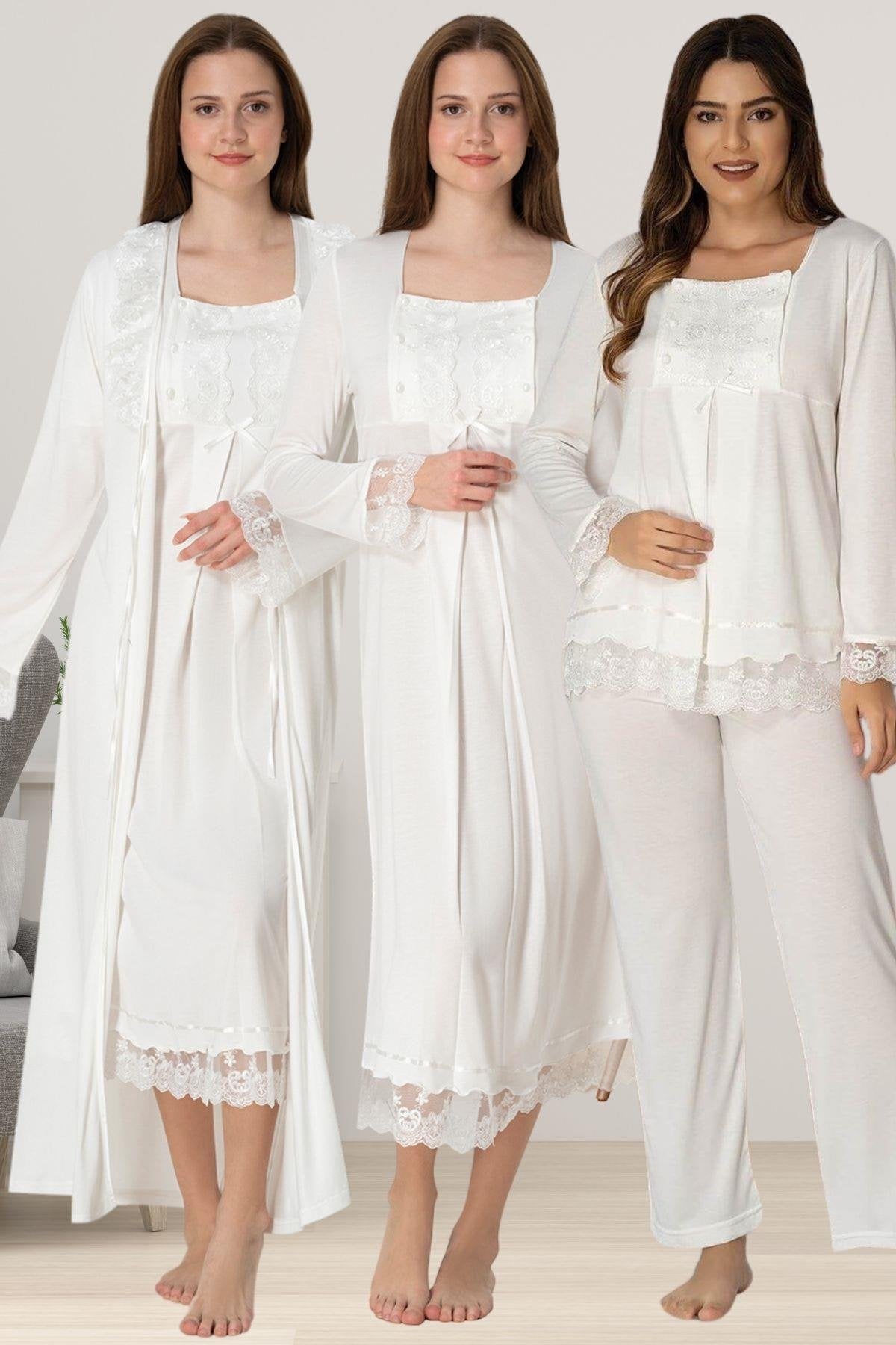 Lace Sleeve 4-Piece Maternity-Nursing Set Ecru - 3046