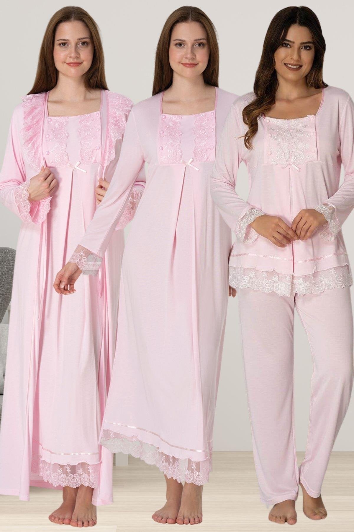 Lace Sleeve 4-Piece Maternity-Nursing Set Pink - 3046