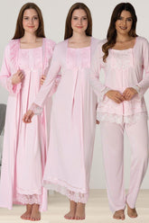Lace Sleeve 4-Piece Maternity-Nursing Set Pink - 3046