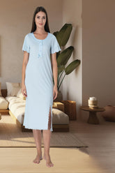 Lacy Edge Maternity & Nursing Nightgown Blue - 3073