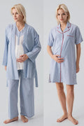 Striped Woven Cotton 4-Piece Maternity-Nursing Set Blue - 308108