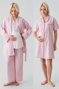 Striped Woven Cotton 4-Piece Maternity-Nursing Set Pink - 308108