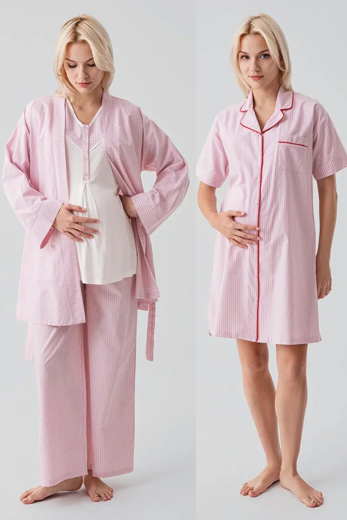 Striped Woven Cotton 4-Piece Maternity-Nursing Set Pink - 308108