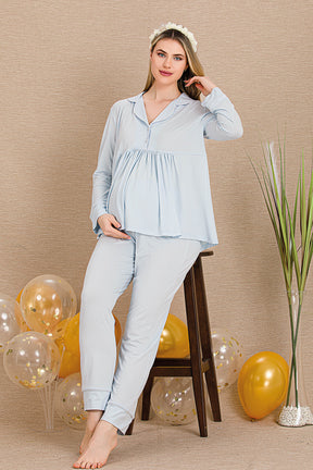 Bias 3-Piece Maternity-Nursing Pajama & Robe Set Blue - 33001