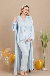 Bias 3-Piece Maternity-Nursing Pajama & Robe Set Blue - 33001