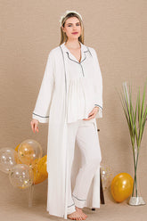 Bias 3-Piece Maternity-Nursing Pajama & Robe Set Ecru - 33001