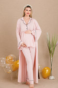 Bias 3-Piece Maternity-Nursing Pajama & Robe Set Pink - 33001