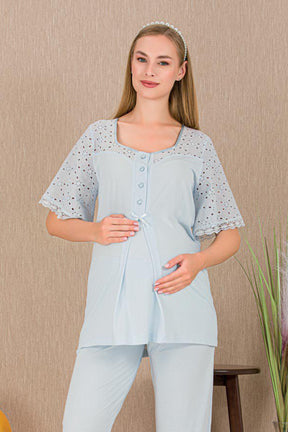 Festoon Maternity & Nursing Pajama Set Blue - 33207