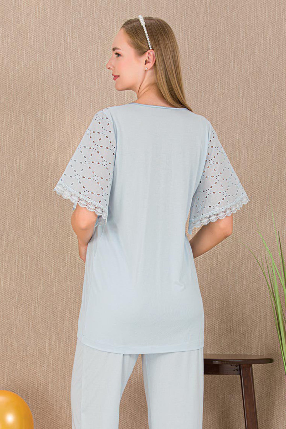 Festoon Maternity & Nursing Pajama Set Blue - 33207