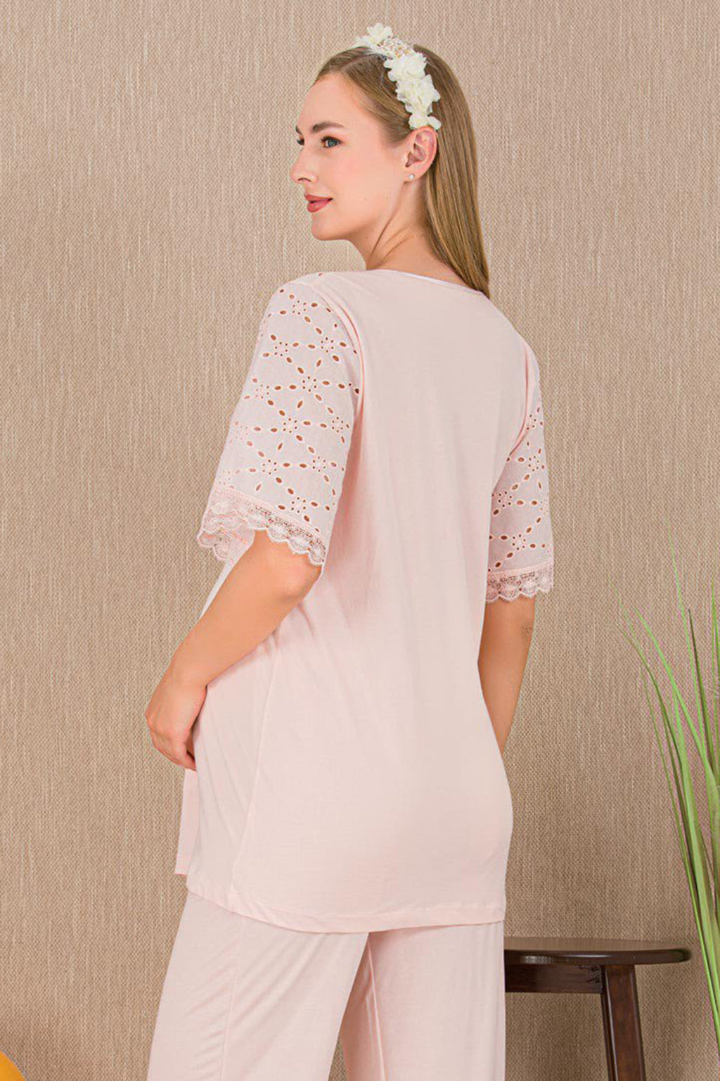 Festoon 3-Piece Maternity-Nursing Pajama & Robe Set Pink - 33006