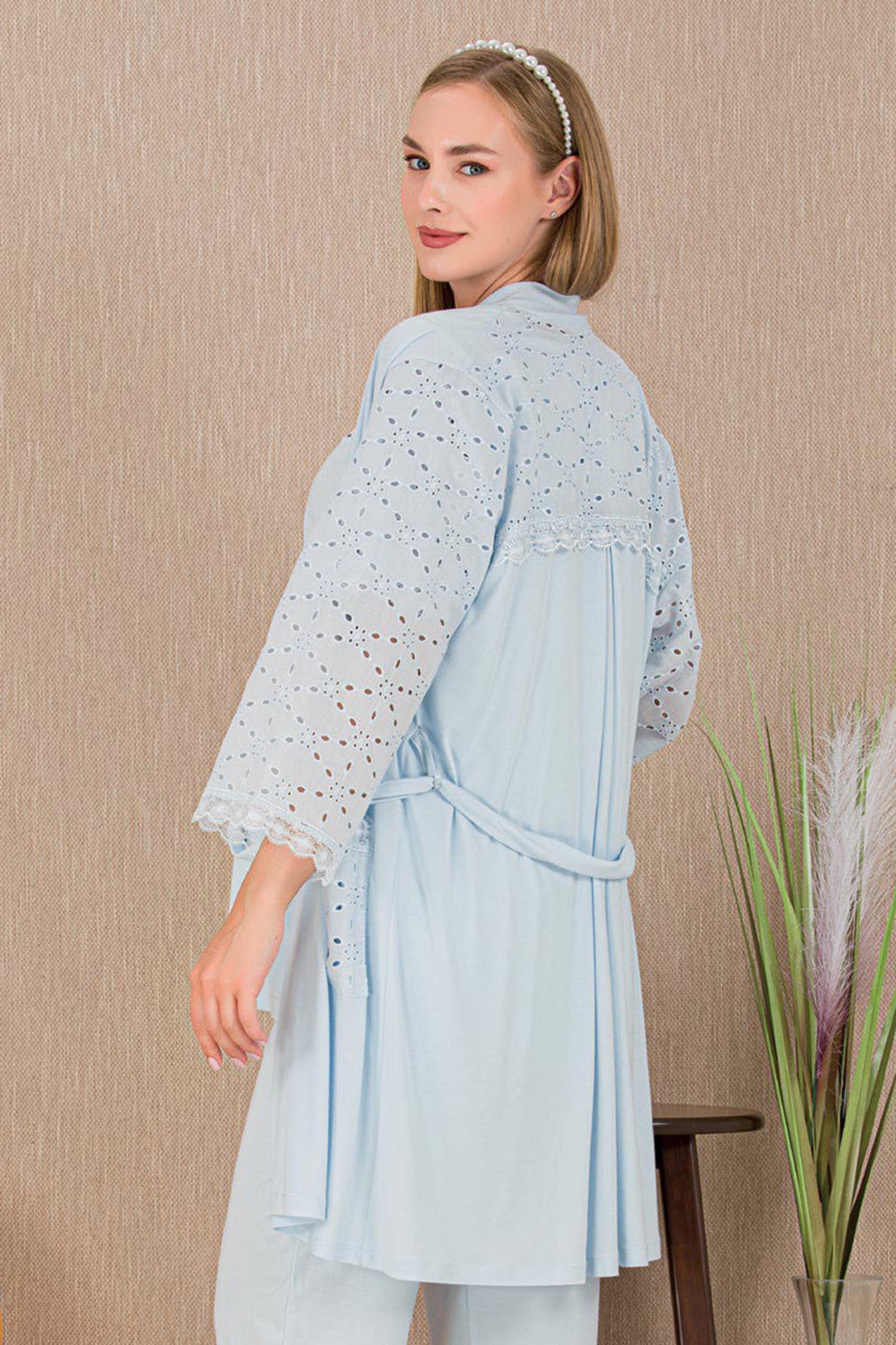 Festoon 3-Piece Maternity-Nursing Pajama & Robe Set Blue - 33006
