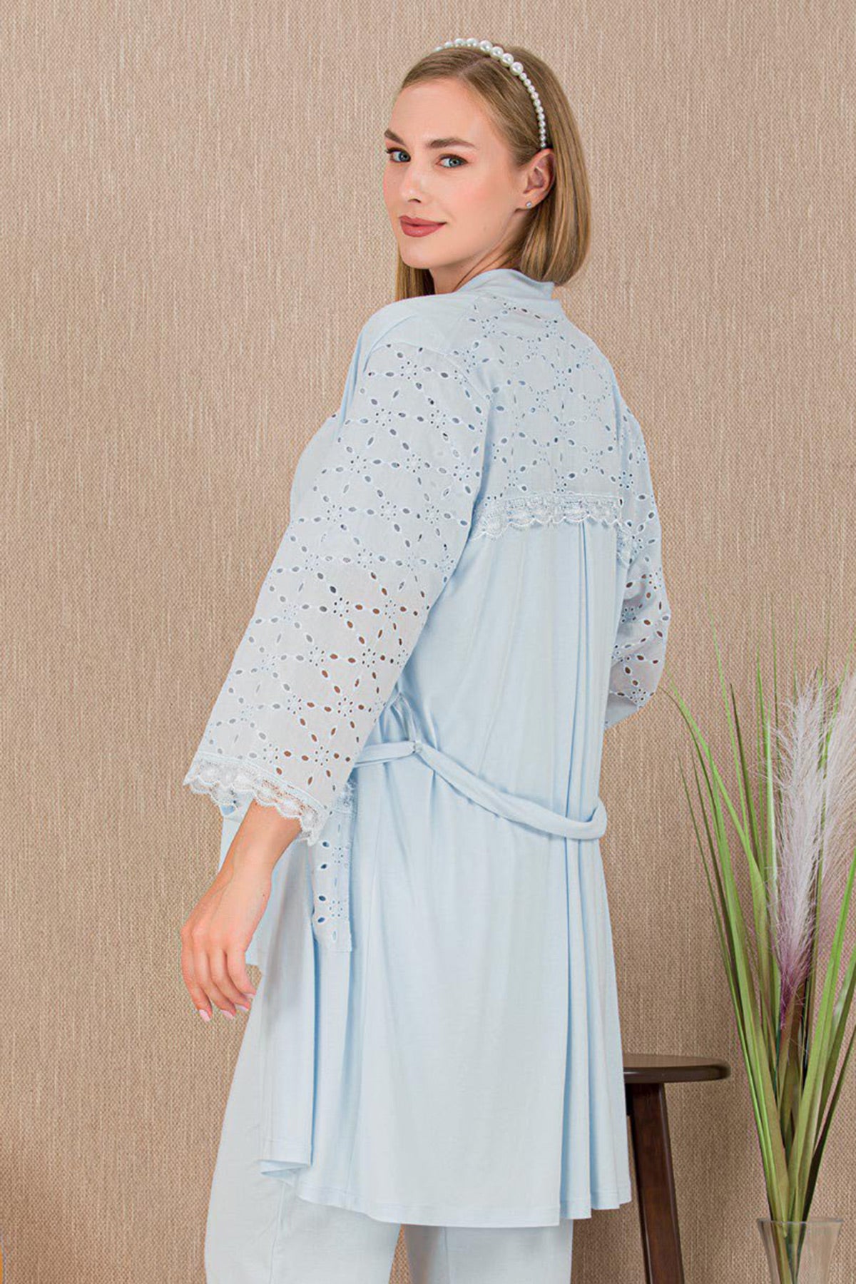 Festoon 3-Piece Maternity-Nursing Pajama & Robe Set Blue - 33006