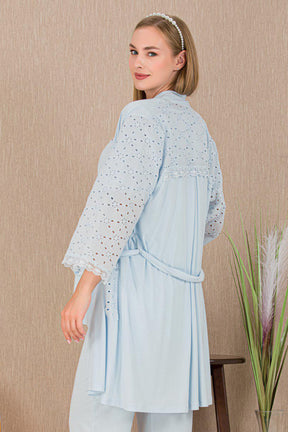 Festoon 3-Piece Maternity-Nursing Pajama & Robe Set Blue - 33006