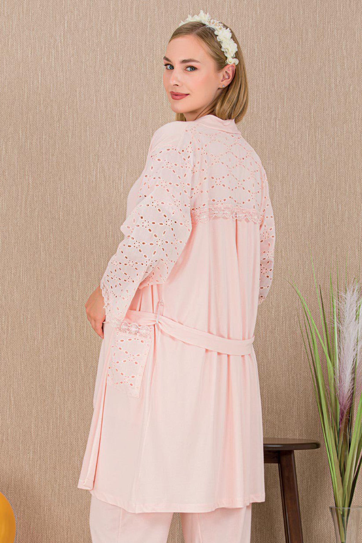 Festoon 3-Piece Maternity-Nursing Pajama & Robe Set Pink - 33006