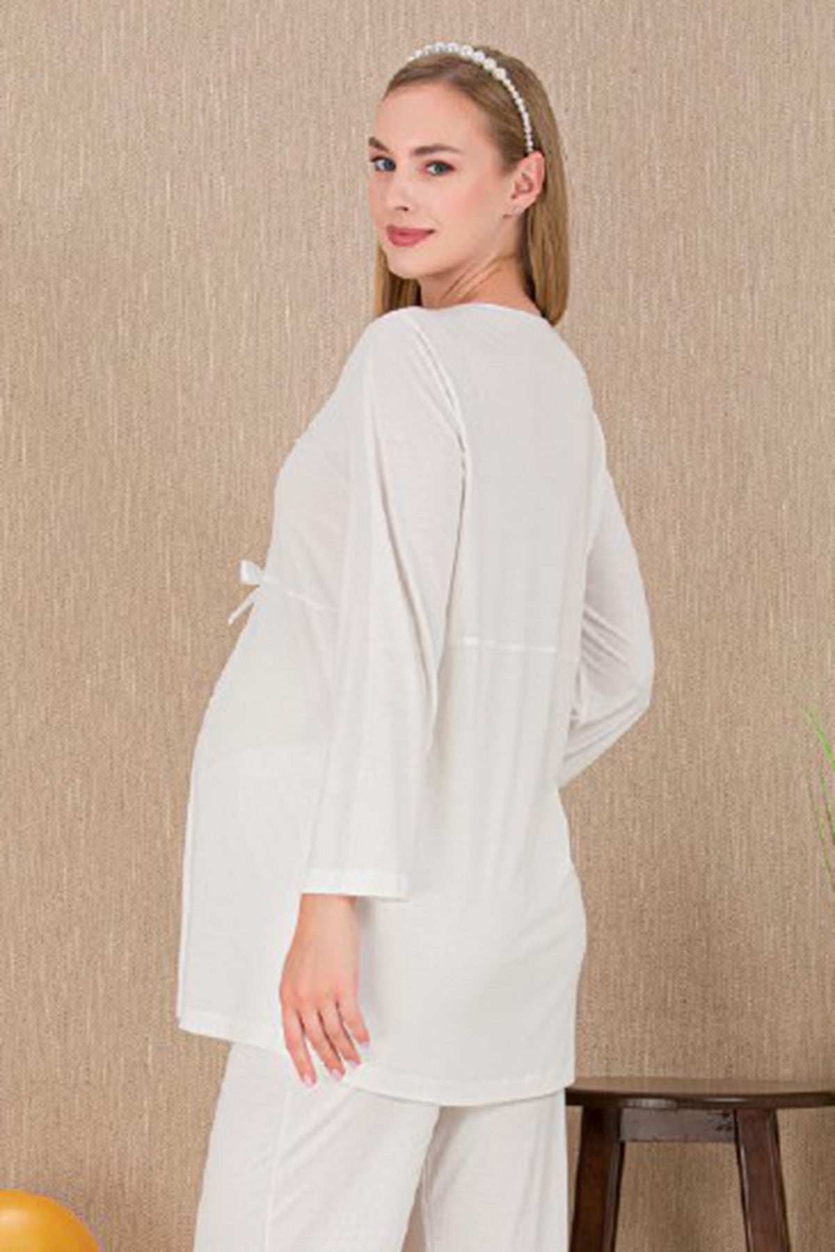 Lace Detailed Maternity & Nursing Pajama Set Ecru - 33209