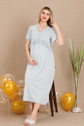 Lacy Panel Maternity & Nursing Nightgown Blue - 33401