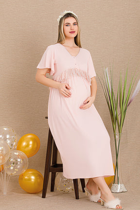 Lacy Panel Maternity & Nursing Nightgown Pink - 33401