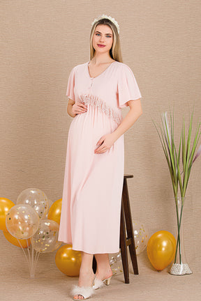 Lacy Panel Maternity & Nursing Nightgown Pink - 33401