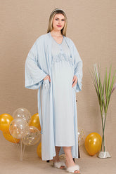 Lacy Panel Maternity-Nursing Nightgown & Robe Set Blue - 33500