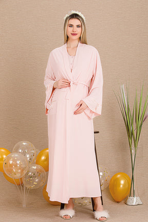 Lacy Panel Maternity-Nursing Nightgown & Robe Set Pink - 33500