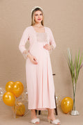 Elegant Lace Embroidered Maternity & Nursing Nightgown Pink - 33402