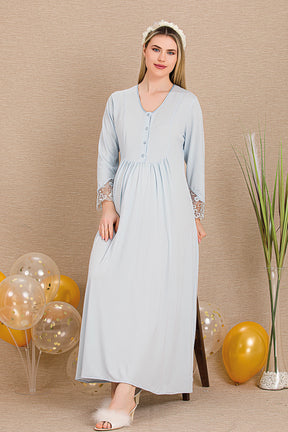 Lace Sleeve and Lace Detailed 4-Piece Maternity-Nursing Set Blue - 503204