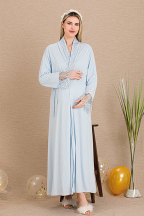 Lace Sleeve and Lace Detailed 4-Piece Maternity-Nursing Set Blue - 503204