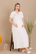 Embroidered Maternity Feeding-Friendly Nightgown Ecru - Y33400