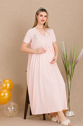 Embroidered Maternity & Nursing Nightgown Pink - 33400