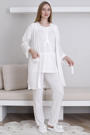 Vintage Lace 3-Piece Maternity-Nursing Pajama & Robe Set Ecru - 3437