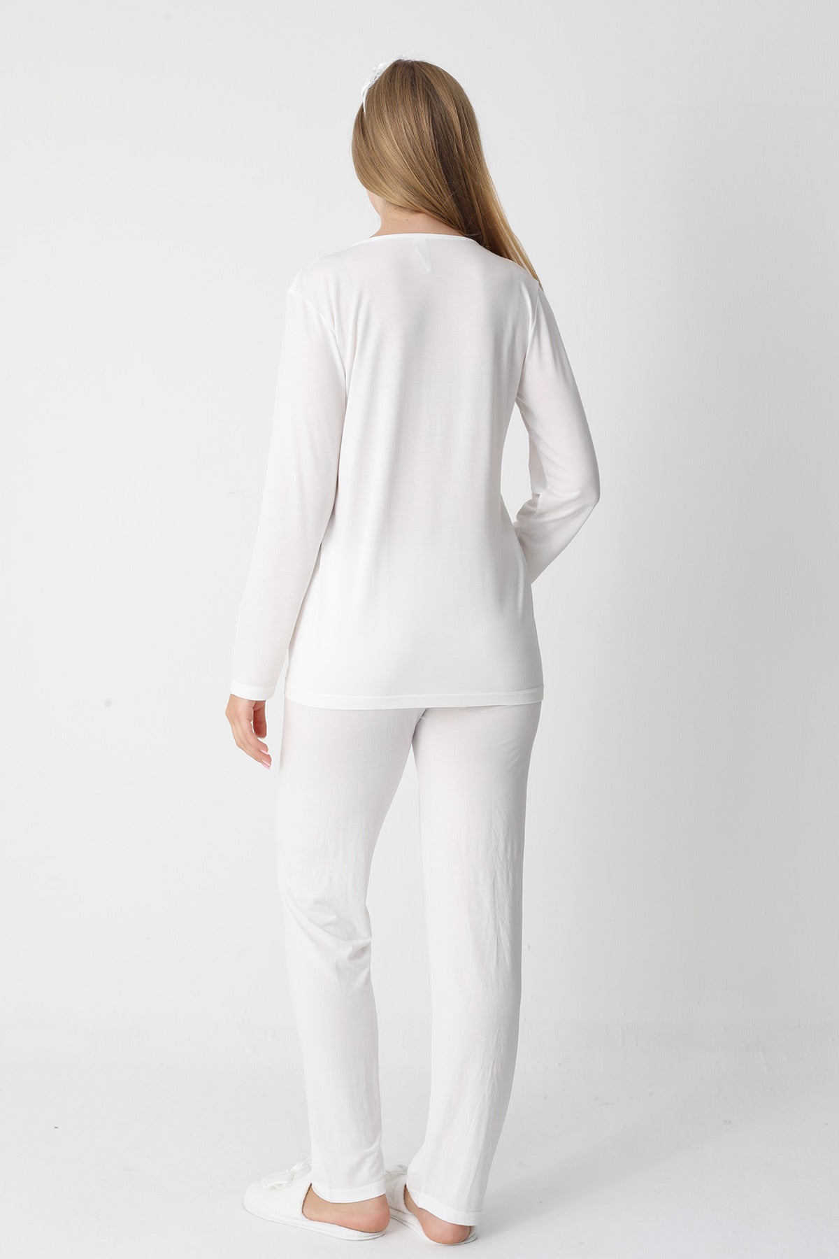 Lace Collar 3-Piece Maternity-Nursing Pajama & Flywheel Arm Robe Set Ecru - 3448