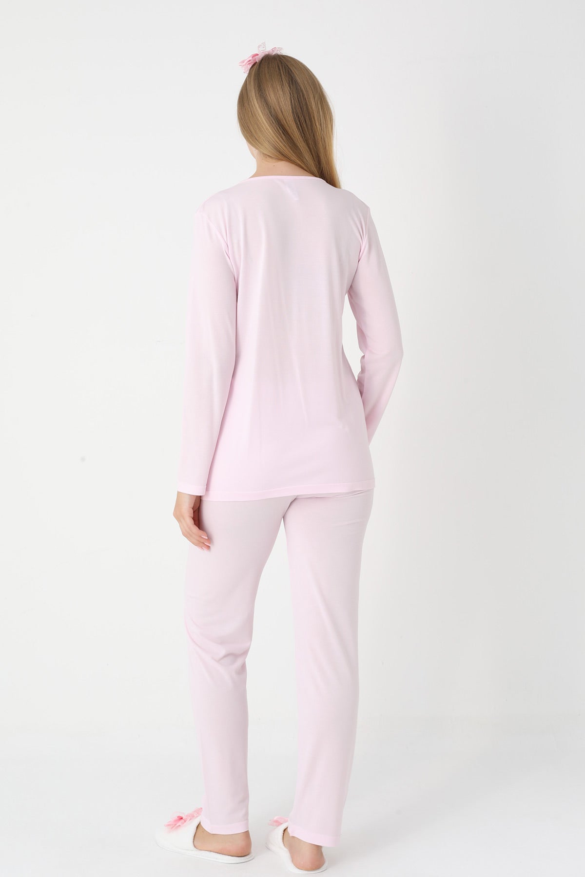 Lace Collar 3-Piece Maternity-Nursing Pajama & Flywheel Arm Robe Set Pink - 3448