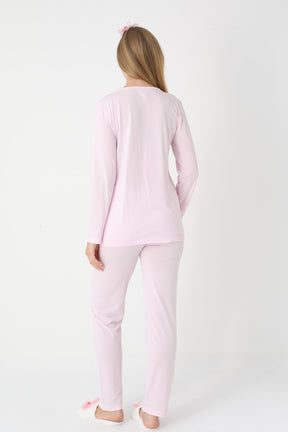 Lace Collar 3-Piece Maternity-Nursing Pajama & Flywheel Arm Robe Set Pink - 3448