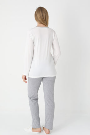 Lacy Edge 3-Piece Maternity-Nursing Pajama & Polka Dot Robe Set Grey - 3451