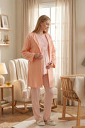 Lacy 3-Piece Maternity-Nursing Pajama & Textured Robe Set Salmon - 3463