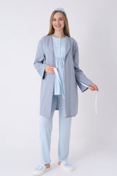 Lacy 3-Piece Maternity-Nursing Pajama & Textured Robe Set Blue - 3463